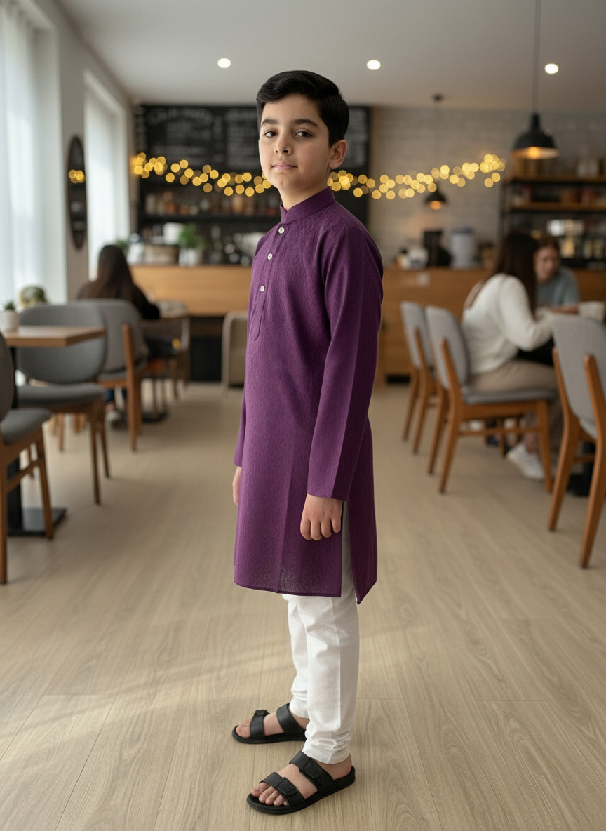 Wine print Kurta with white Pajama Set For Boys | AS-K6