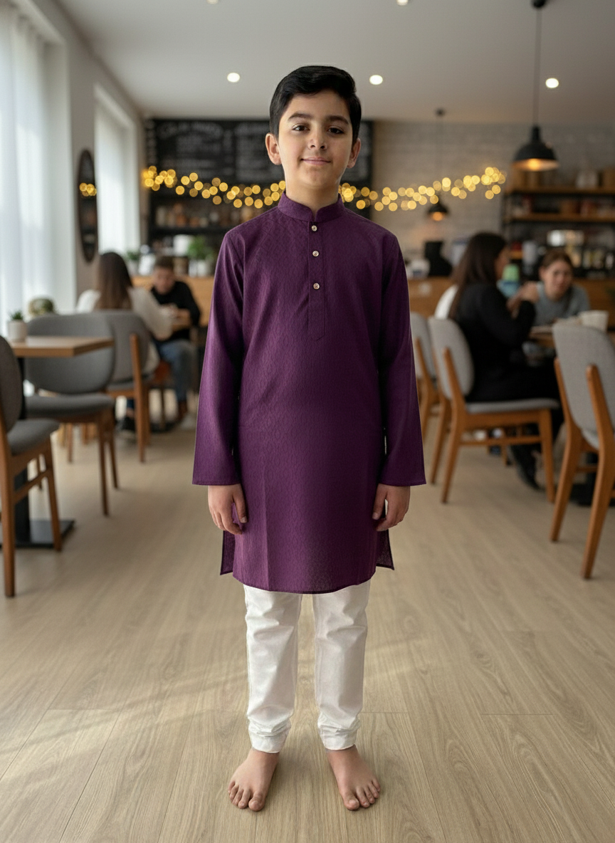 Wine print Kurta with white Pajama Set For Boys | AS-K6