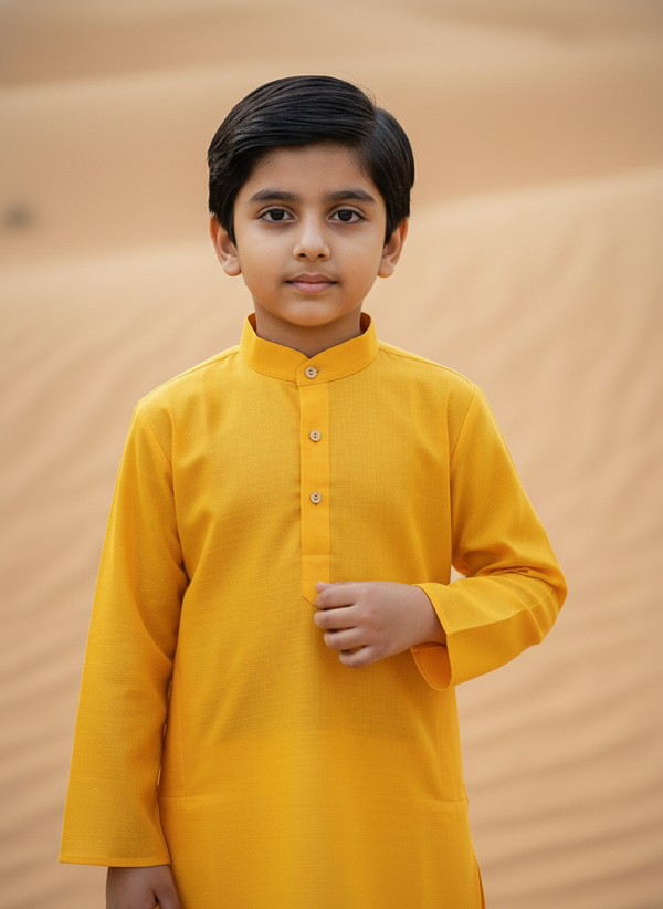 Yellow Solid Kurta with white Pajama Set For Boys | AS-K13