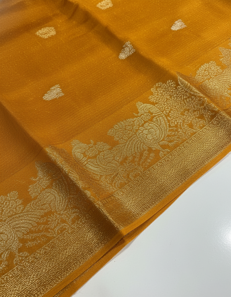 Mustrad Silk Saree with Woven Border| AS-00244