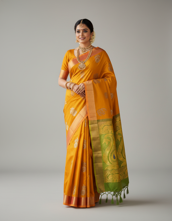 Mustard Silk Woven Kanjivaram Saree|AS-0049