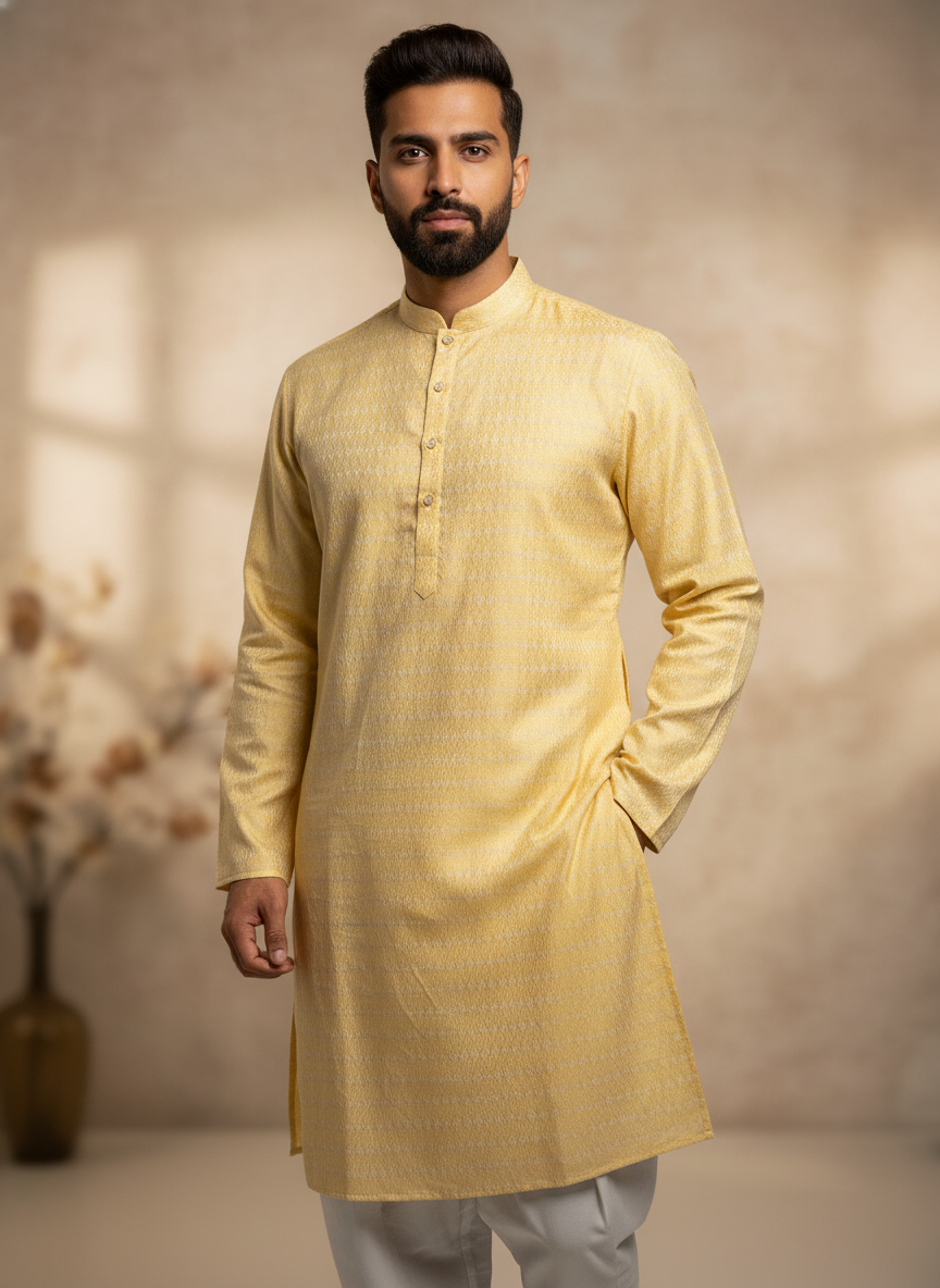 Yellow Embroidery Minimalist Kurta Pajama| AS-M01