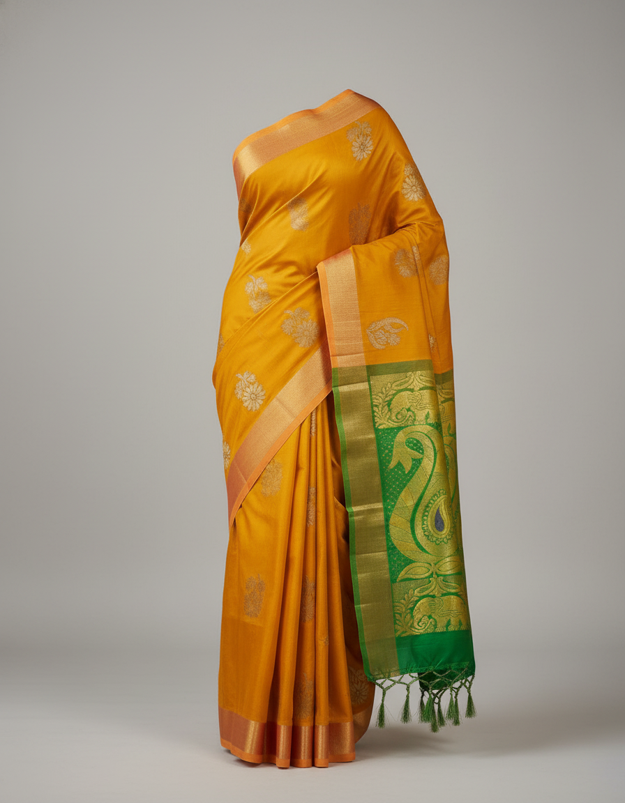 Mustard Silk Woven Kanjivaram Saree|AS-0049