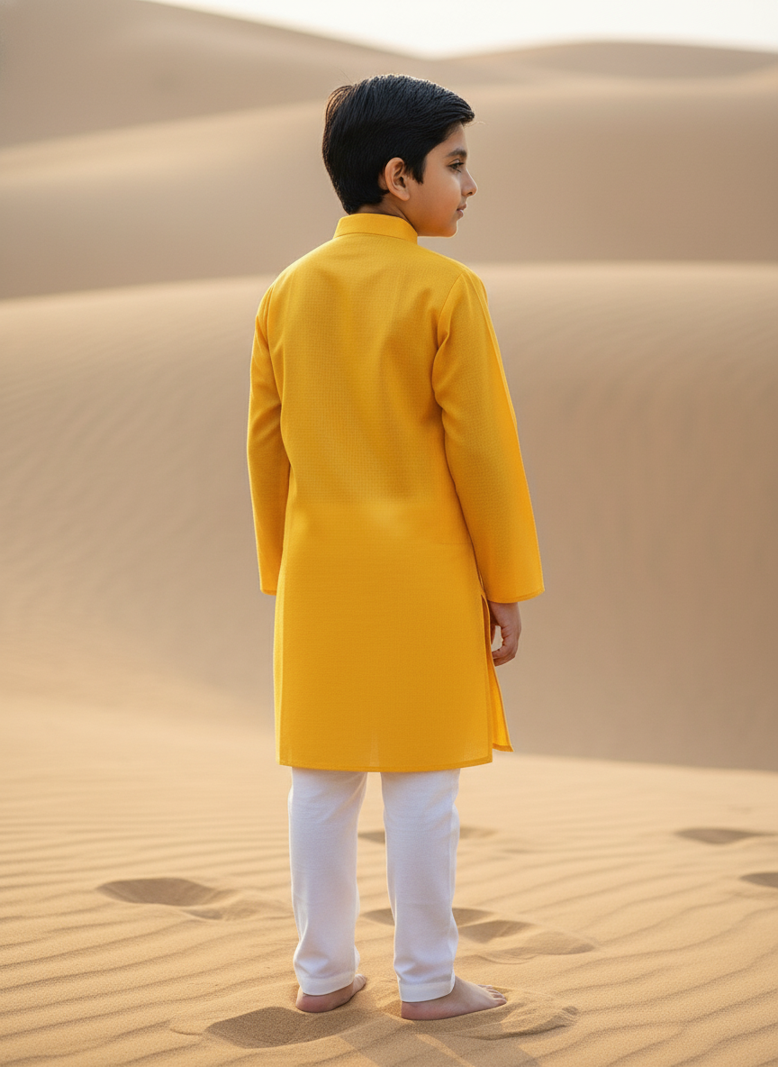 Yellow Solid Kurta with white Pajama Set For Boys | AS-K13