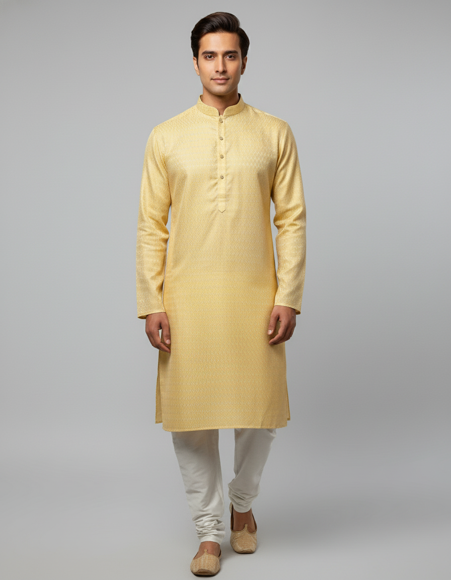 Yellow Embroidery Minimalist Kurta Pajama| AS-M01