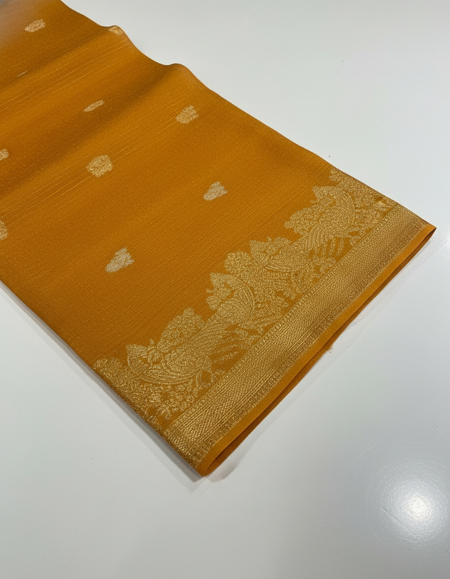 Mustrad Silk Saree with Woven Border| AS-00244