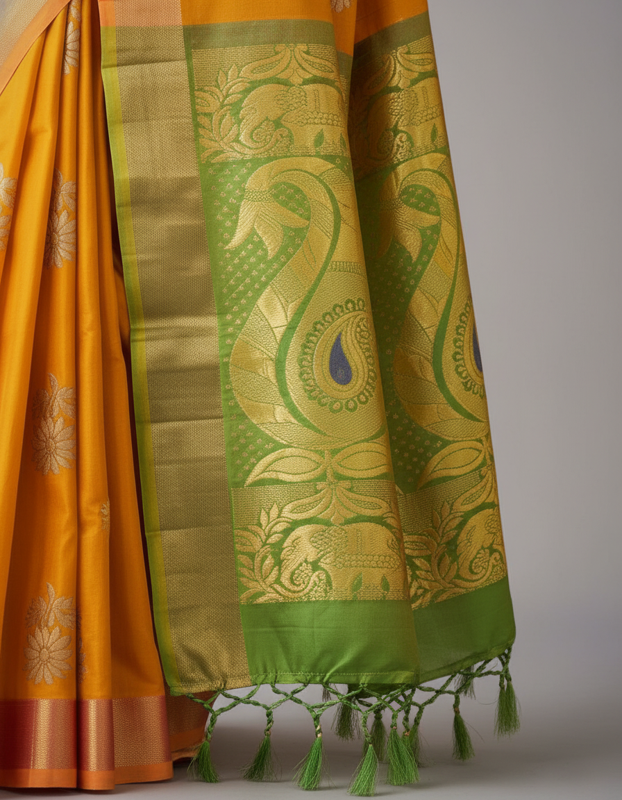 Mustard Silk Woven Kanjivaram Saree|AS-0049