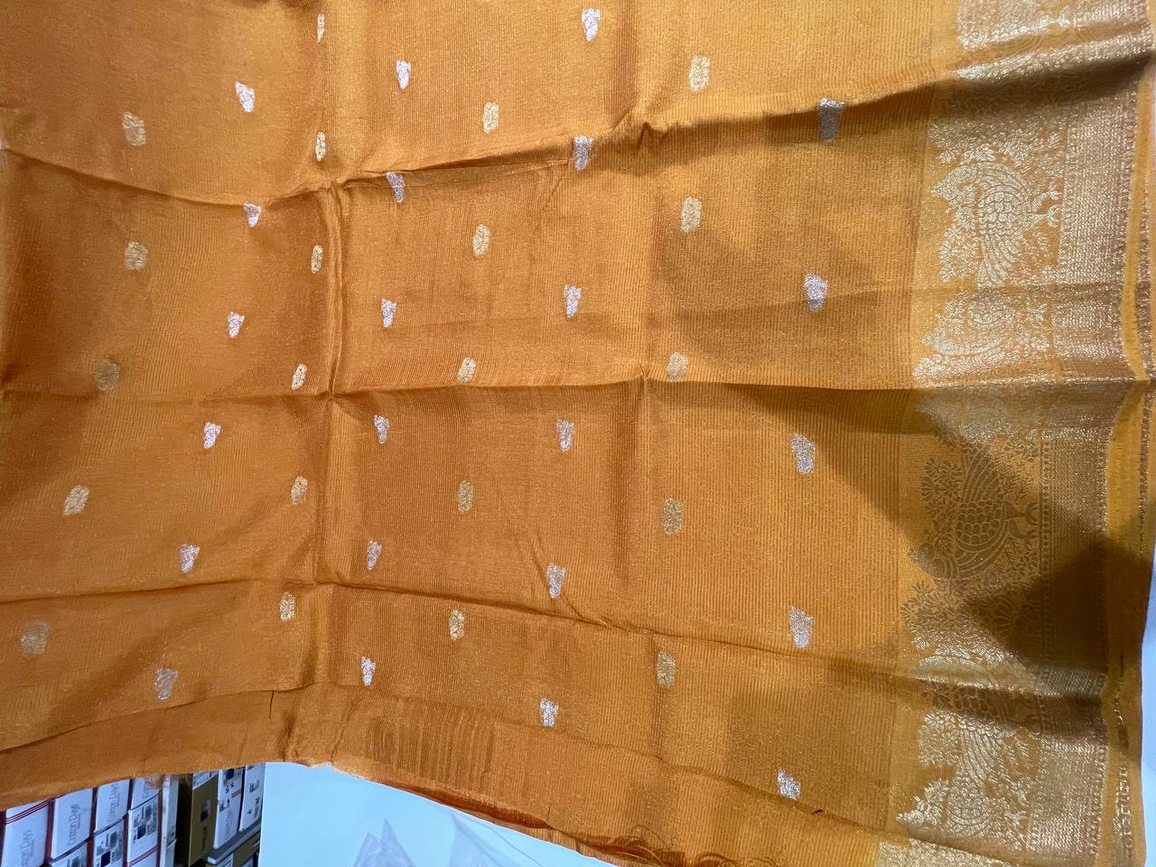 Mustrad Silk Saree with Woven Border| AS-00244