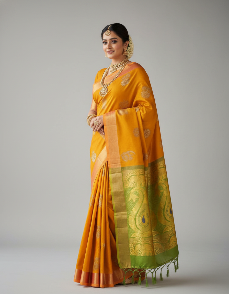 Mustard Silk Woven Kanjivaram Saree|AS-0049
