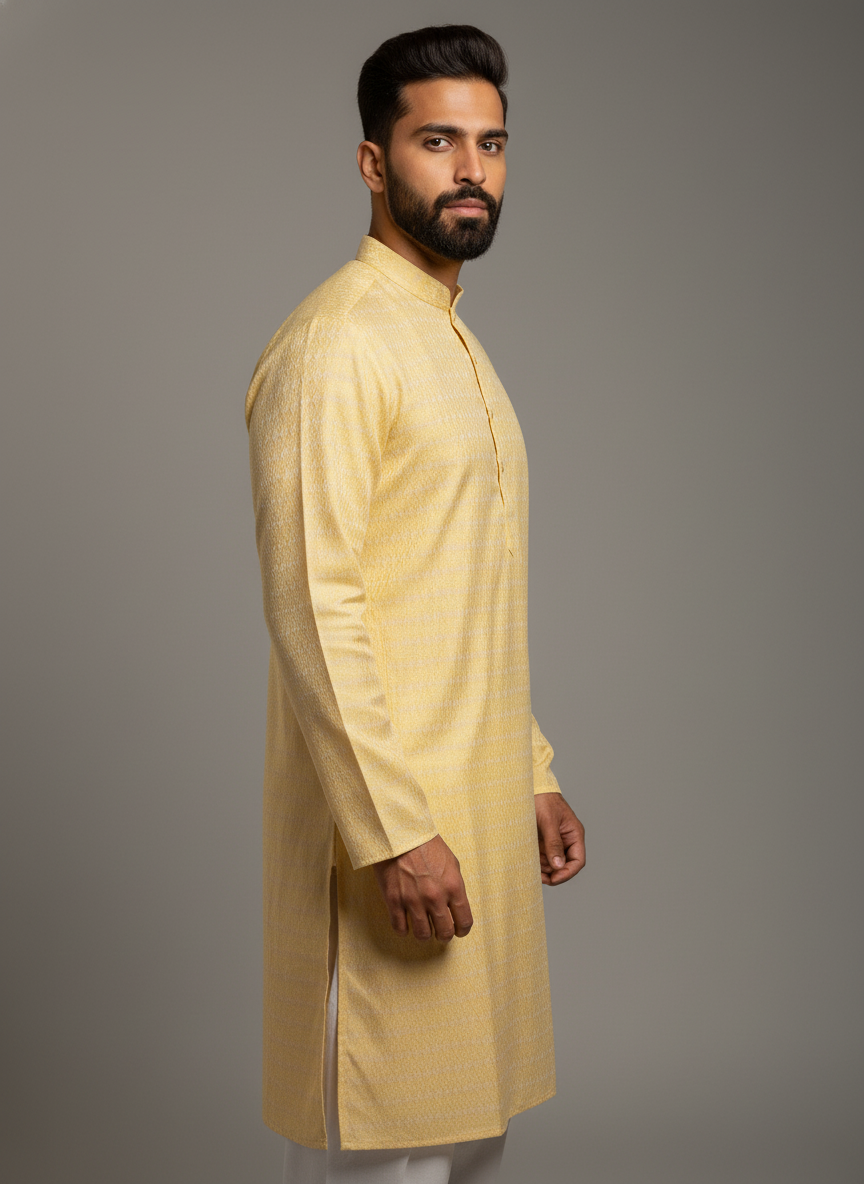 Yellow Embroidery Minimalist Kurta Pajama| AS-M01