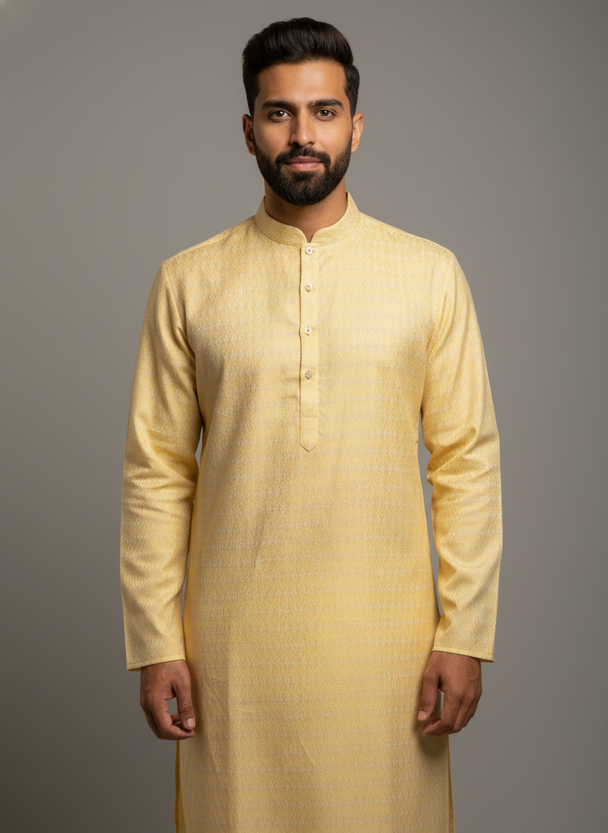 Yellow Embroidery Minimalist Kurta Pajama| AS-M01