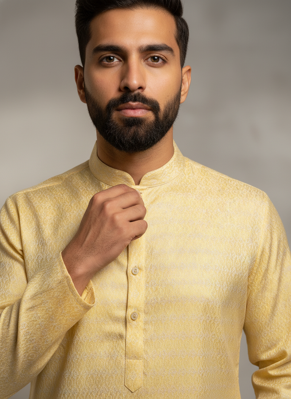 Yellow Embroidery Minimalist Kurta Pajama| AS-M01