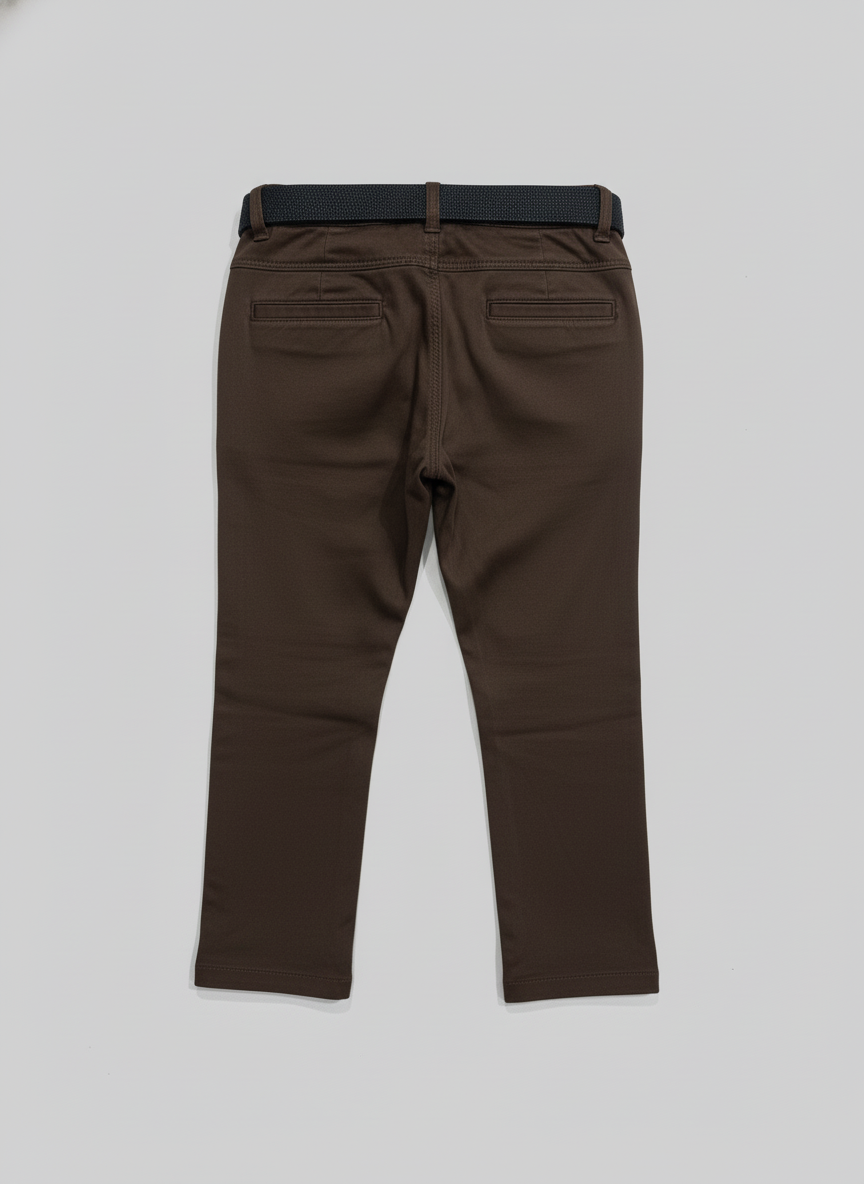 Boys' Soft Stretch Khaki Chinos with Black Belt | 5532
