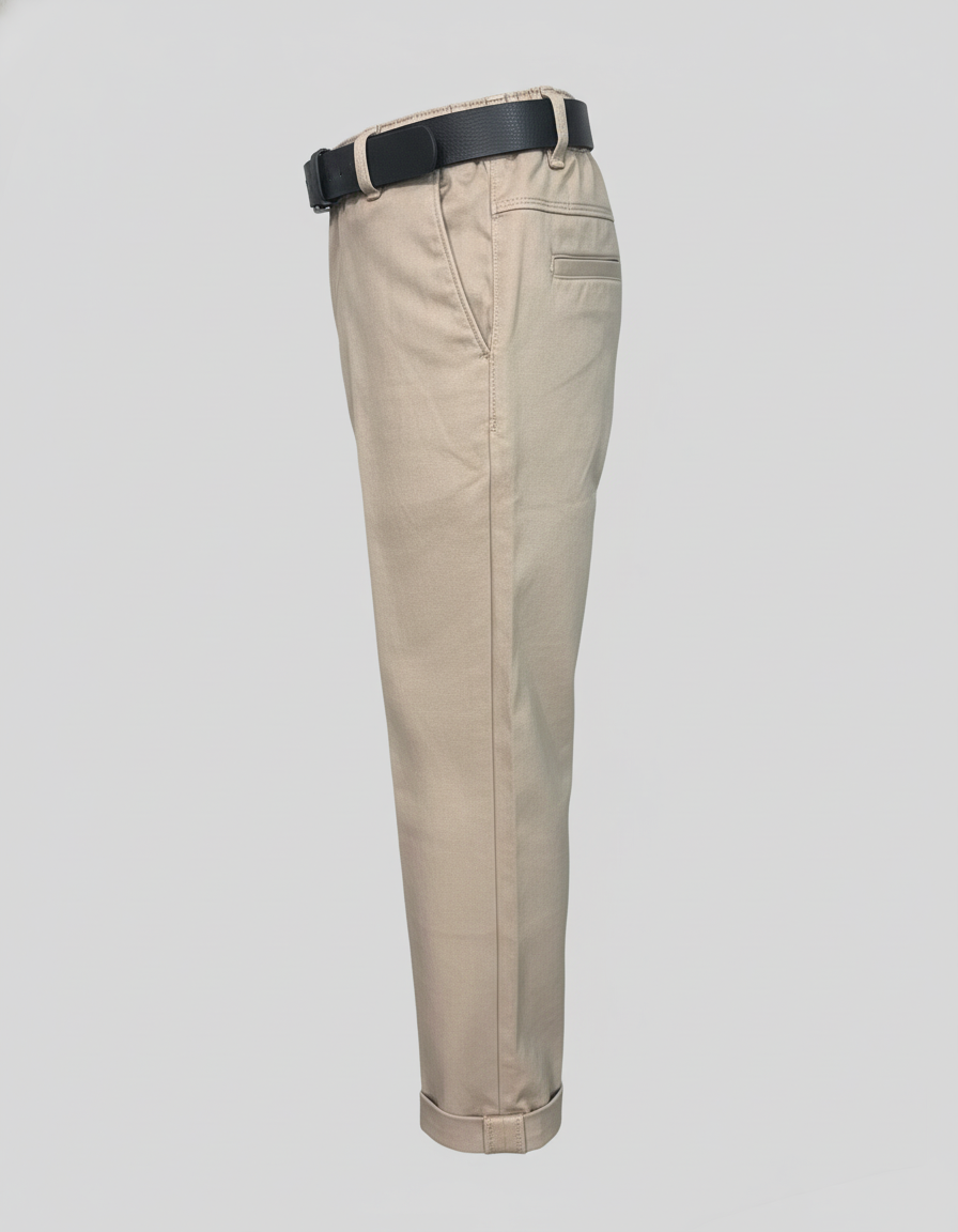 Boys' Soft Stretch Khaki Chinos with Black Belt | 5532
