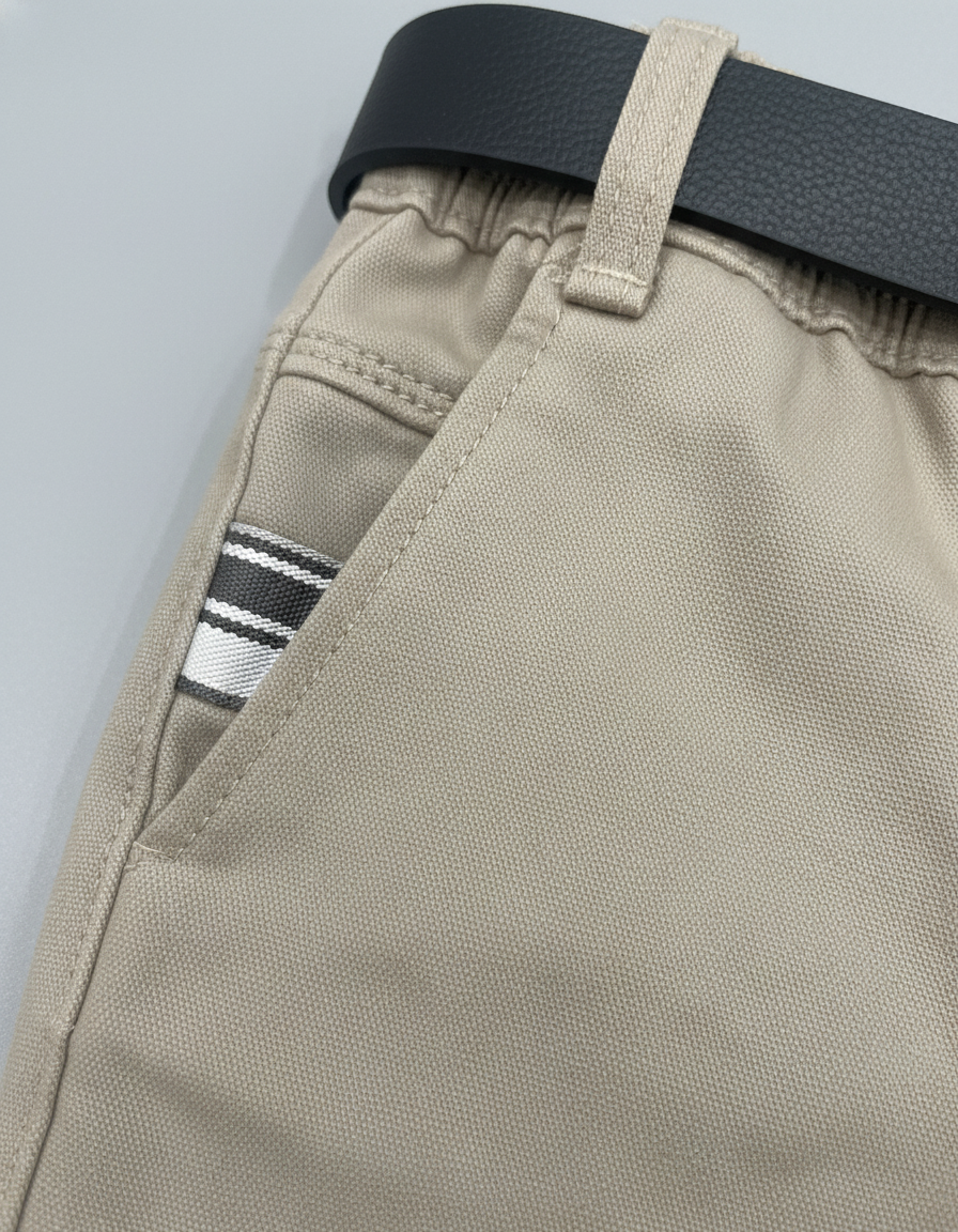 Boys' Soft Stretch Khaki Chinos with Black Belt | 5532