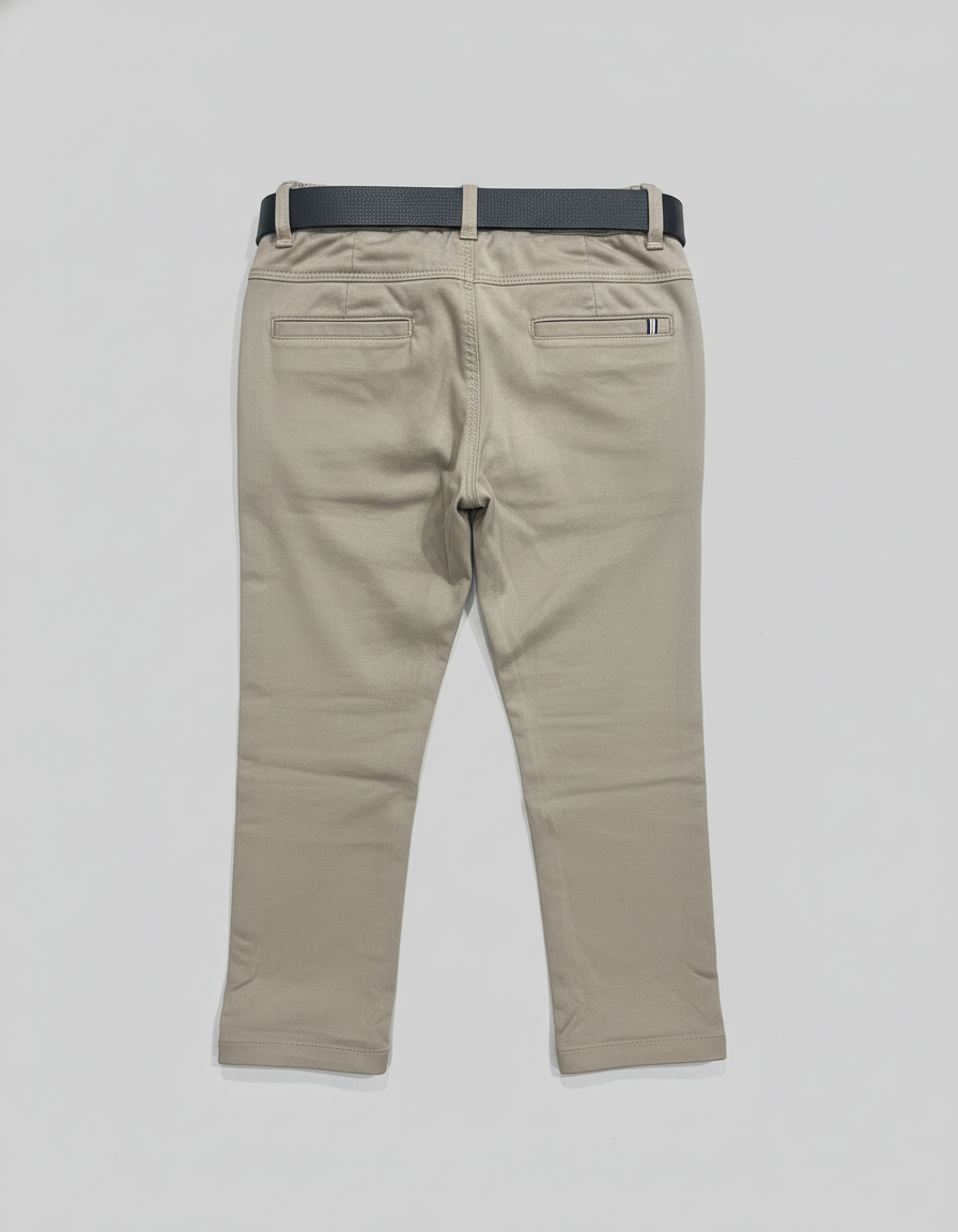 Boys' Soft Stretch Khaki Chinos with Black Belt | 5532
