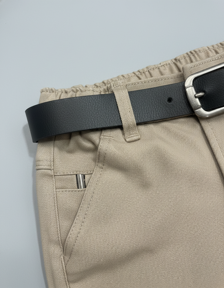 Boys' Soft Stretch Khaki Chinos with Black Belt | 5532