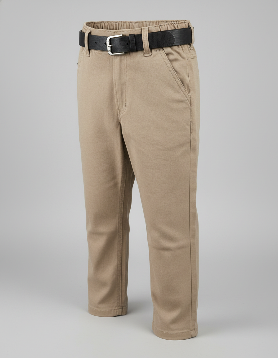 Boys' Soft Stretch Khaki Chinos with Black Belt | 5532