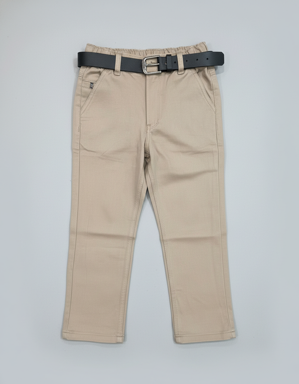 Boys' Soft Stretch Khaki Chinos with Black Belt | 5532