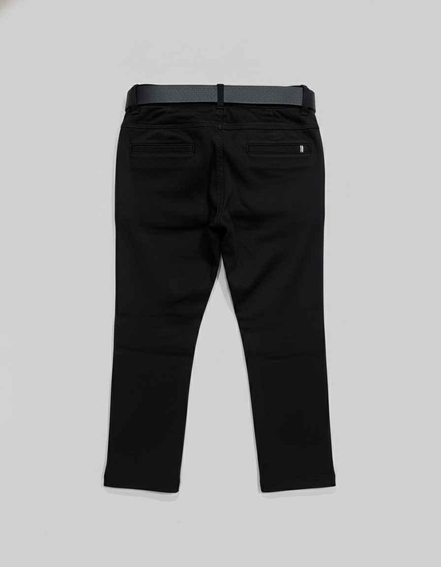 Kids Black Straight Leg Chinos/Pants with belt| 4103
