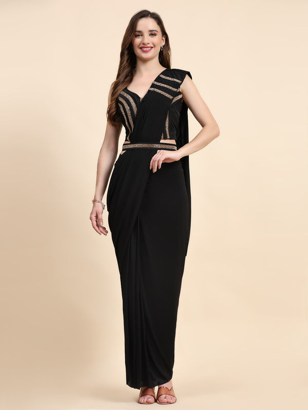 Ready To Wear Black chiffon  solid Saree