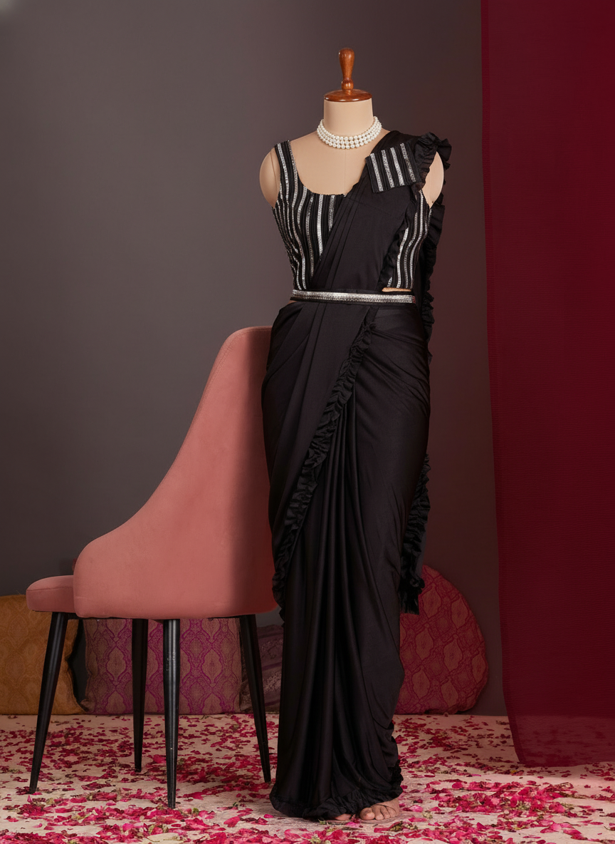 Elegant Black  Ready-to-Wear Saree for Weddings | Instant Festive Drape