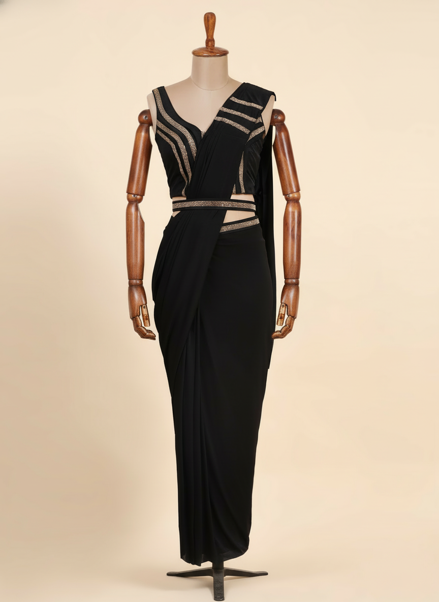 Ready To Wear Black chiffon  solid Saree