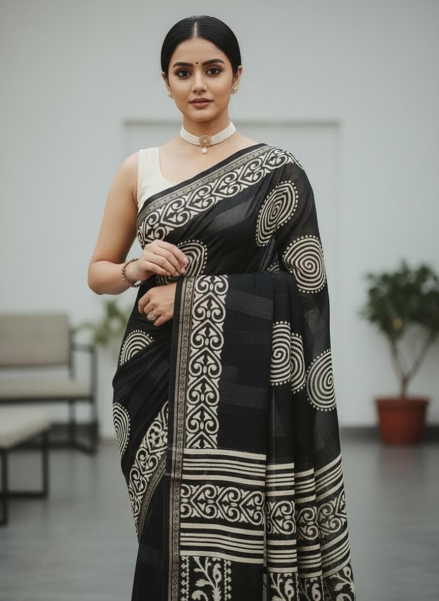 Emerald wine Printed Soft chiffon Saree | AS-0093