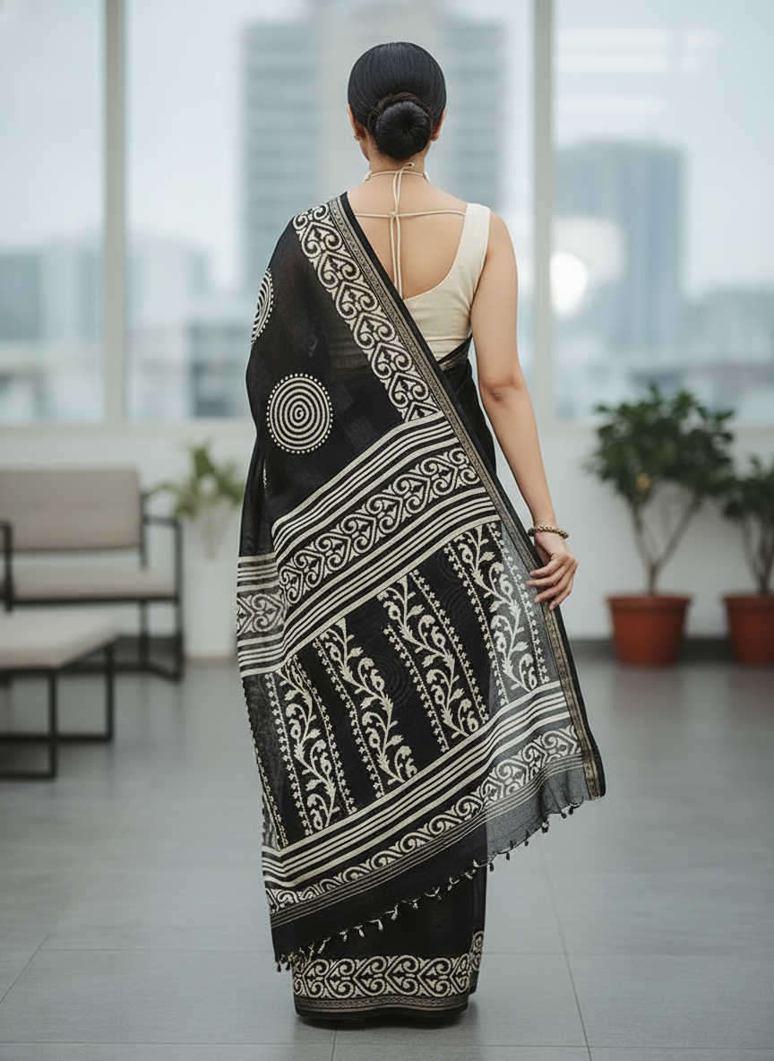 Emerald wine Printed Soft chiffon Saree | AS-0093
