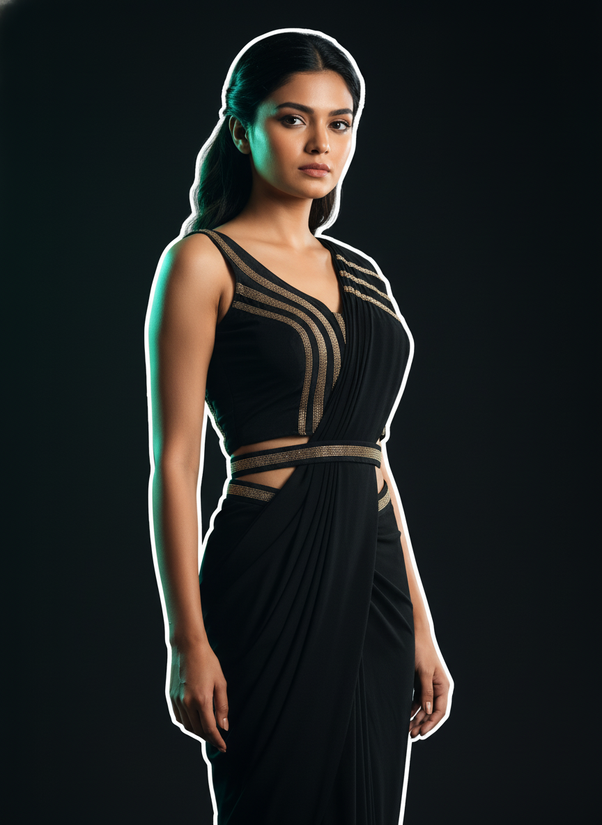 Ready To Wear Black chiffon  solid Saree