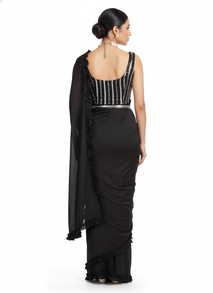 Elegant Black  Ready-to-Wear Saree for Weddings | Instant Festive Drape