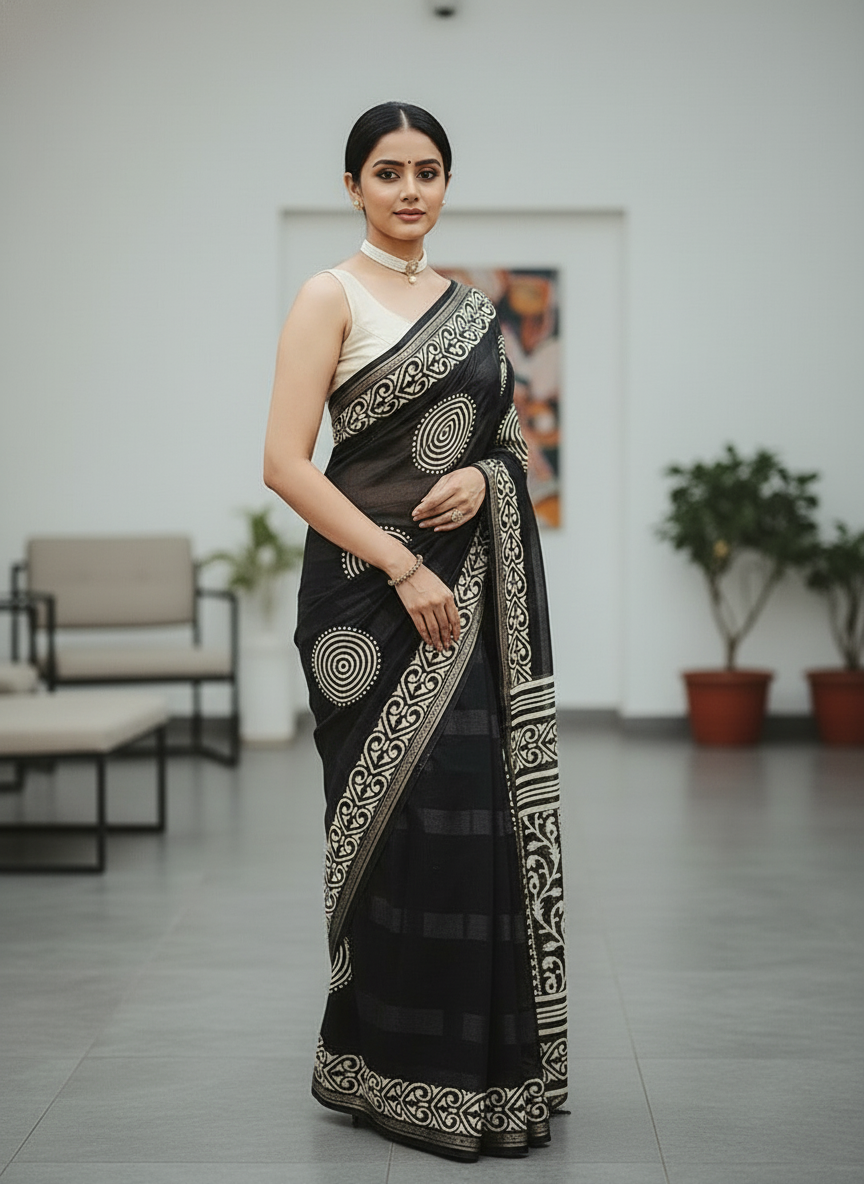 Emerald wine Printed Soft chiffon Saree | AS-0093