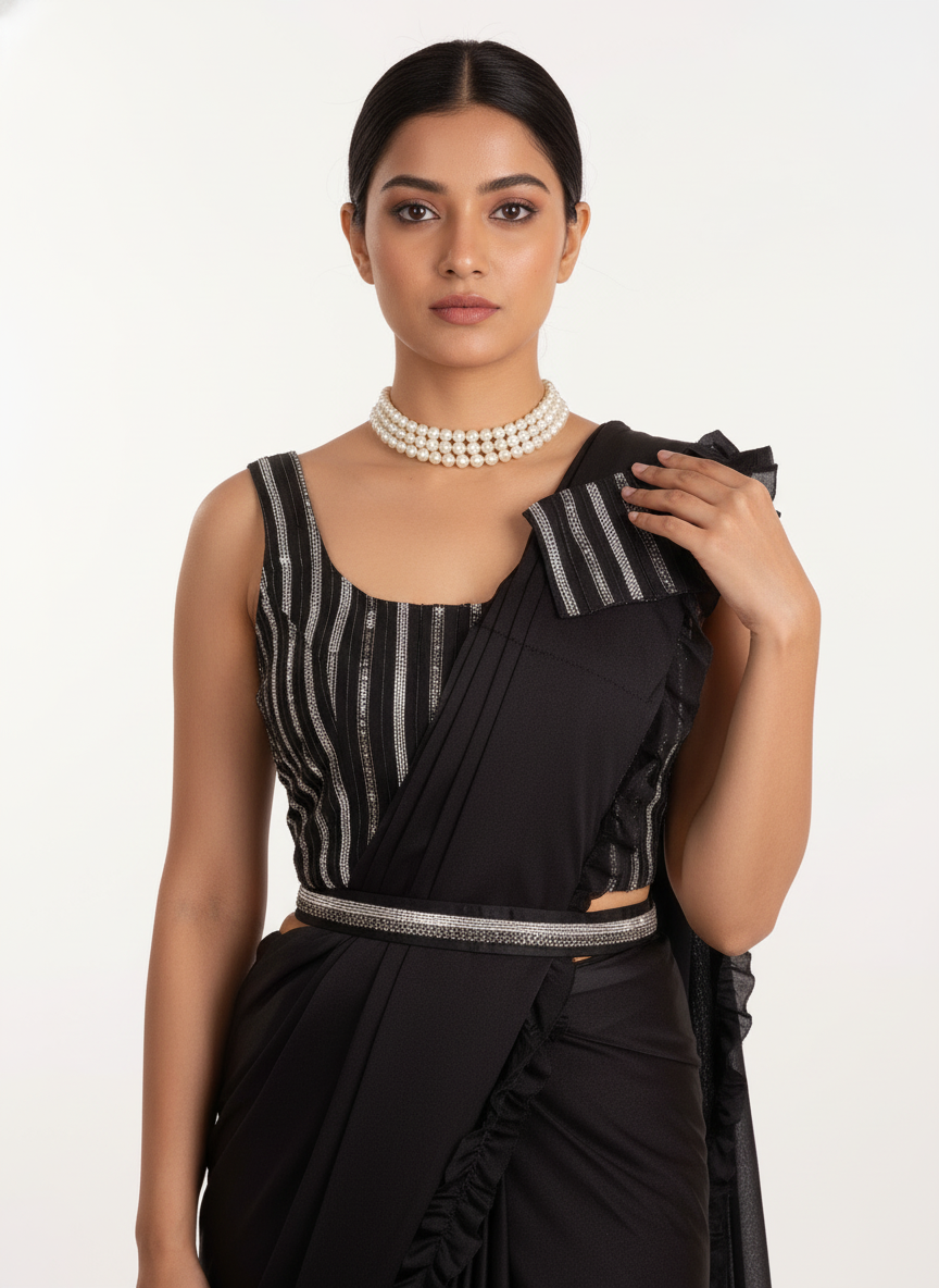 Elegant Black  Ready-to-Wear Saree for Weddings | Instant Festive Drape