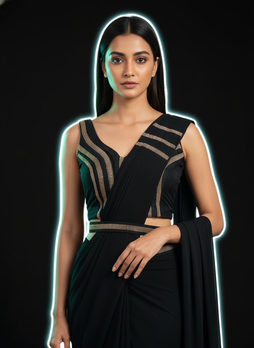 Ready To Wear Black chiffon  solid Saree