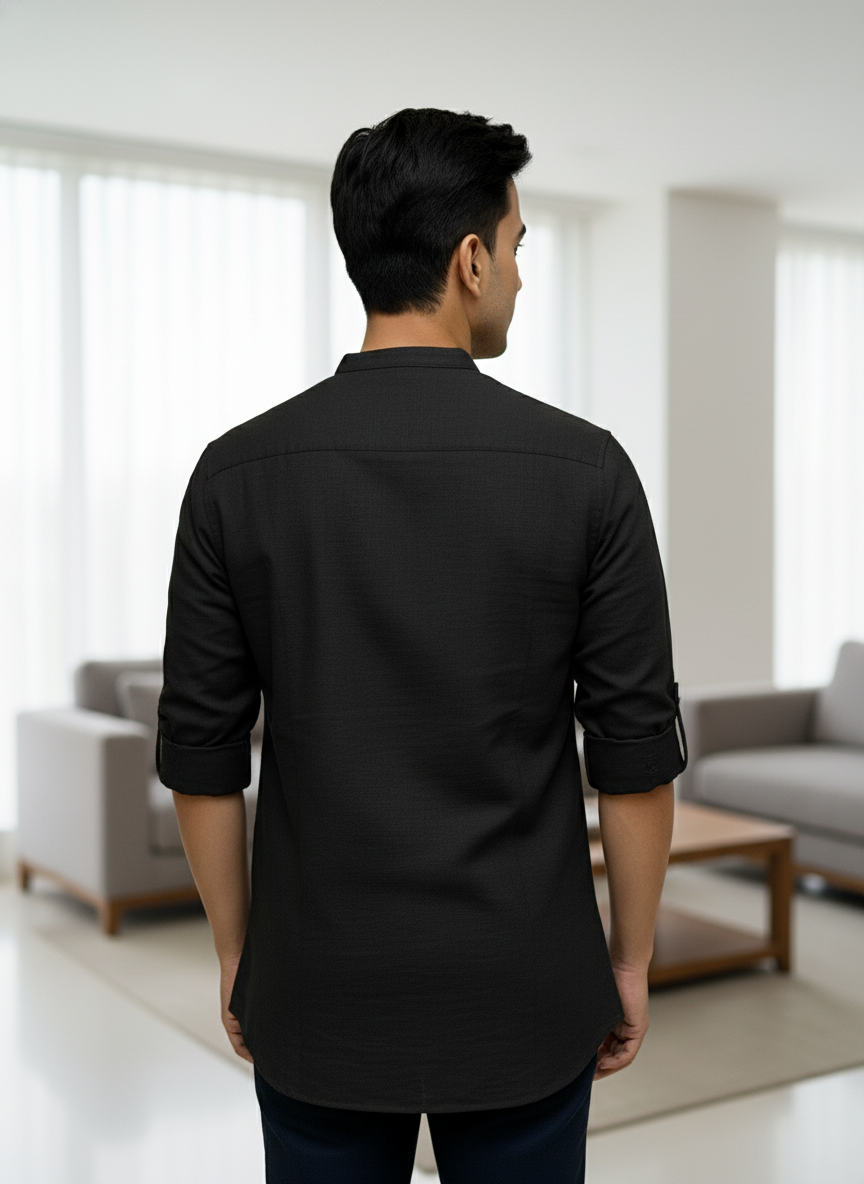 Men's Textured Cotton Short Kurta | Roll-Up Sleeves | 162