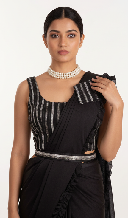 Black Ready-to-Wear Saree with Stitched Blouse
