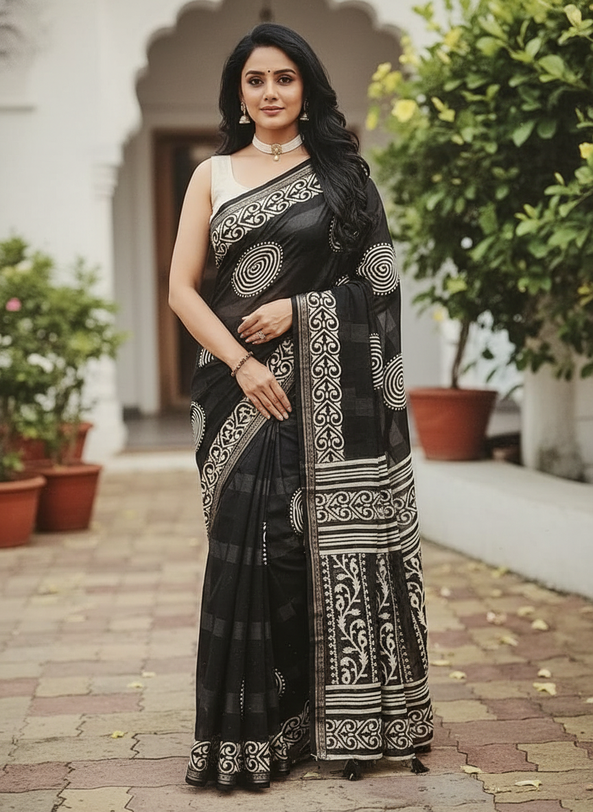 Emerald wine Printed Soft chiffon Saree | AS-0093