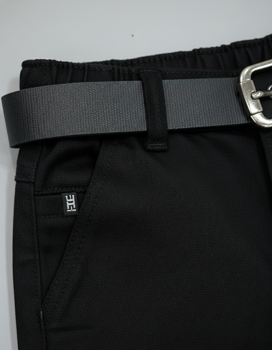 Kids Black Straight Leg Chinos/Pants with belt| 4103