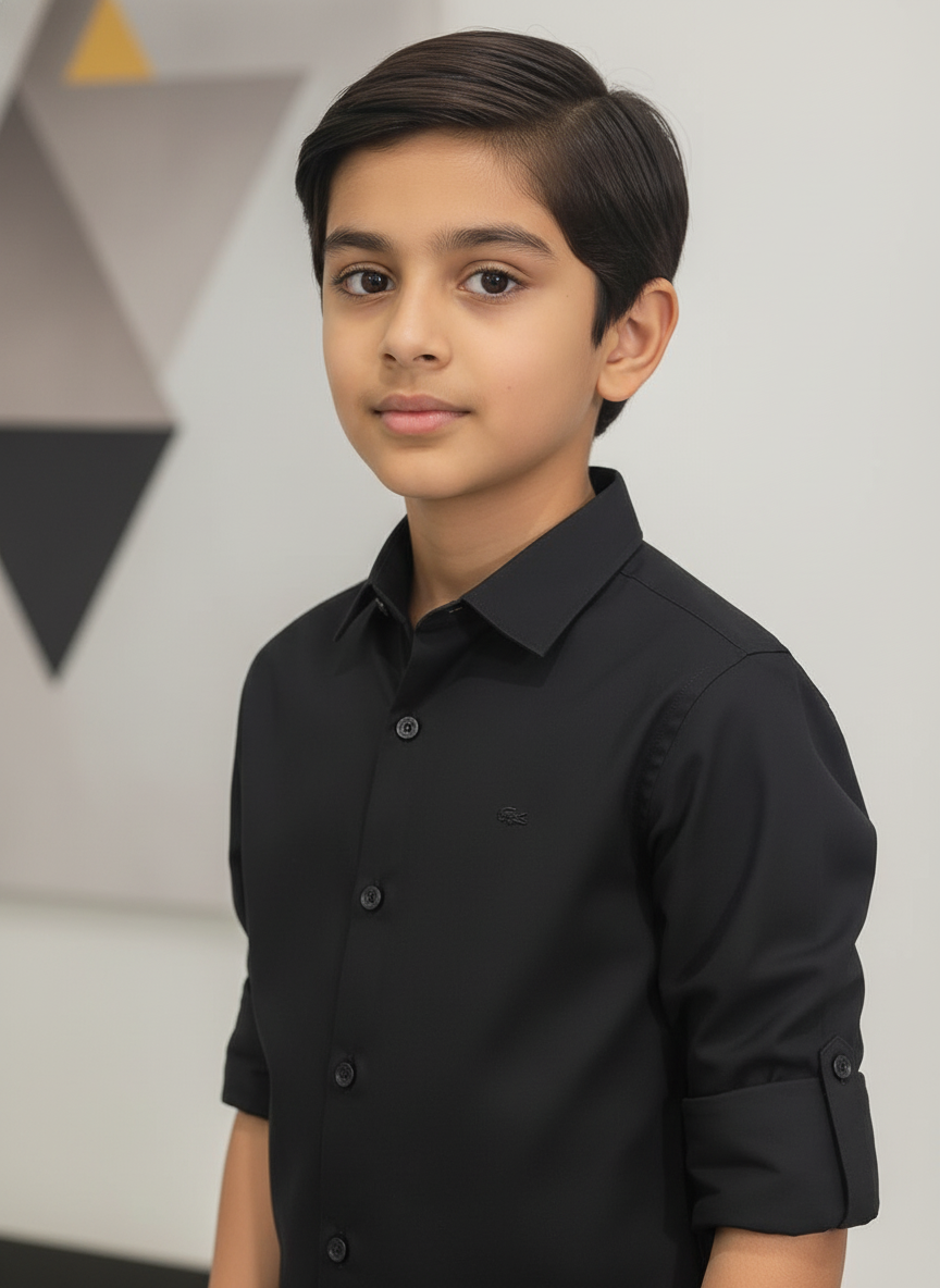Boys Black Linen-Look Shirt-7301