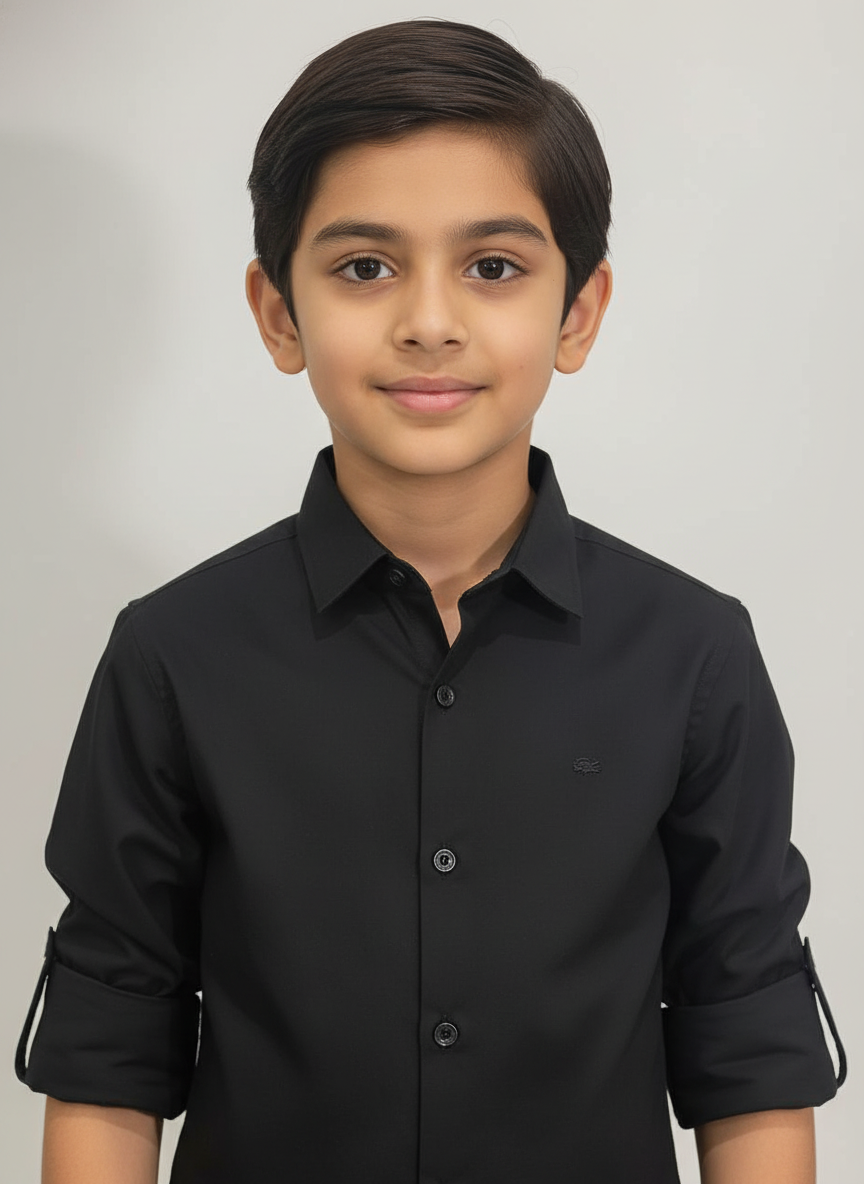 Boys Black Linen-Look Shirt-7301