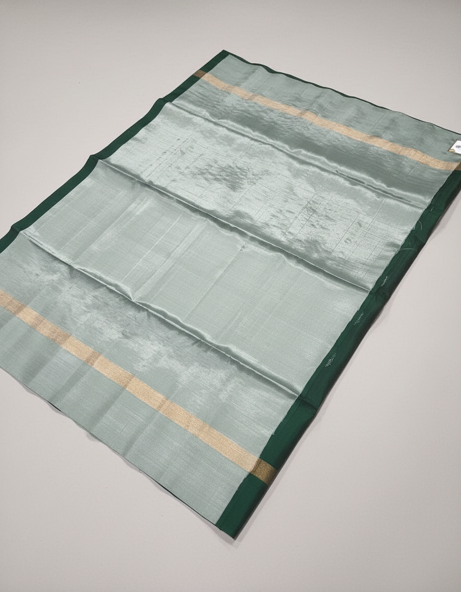 BOTLE Green Handloom Silk Saree with Zari Border|AS-002