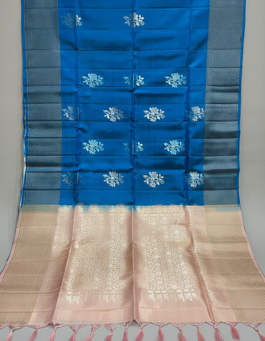 Navy Blue Handloom Silk Saree with Zari Border| AS-004