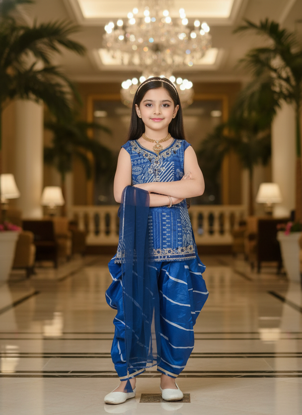 Patiala Suit with Digital Print | Blue and pink