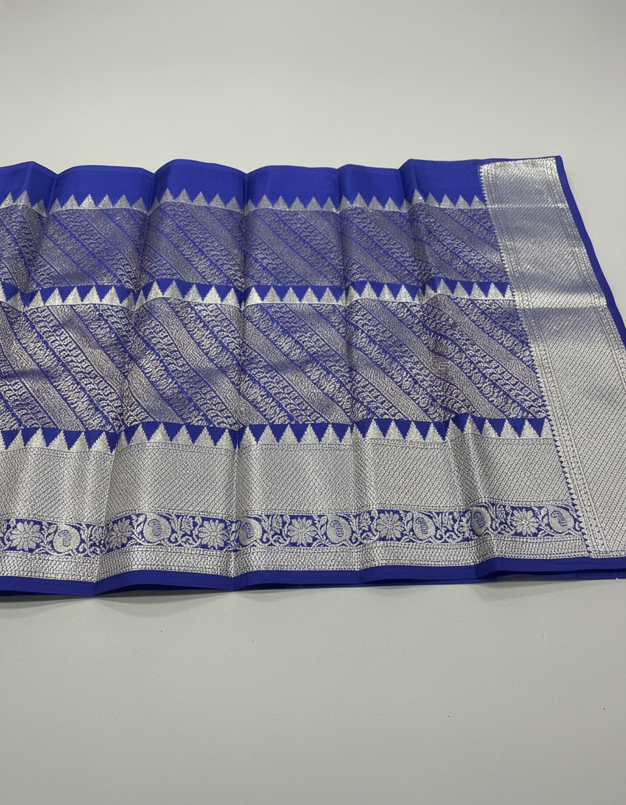 Peacock blue Pure Kancheepuram Silk Saree |AS-0086