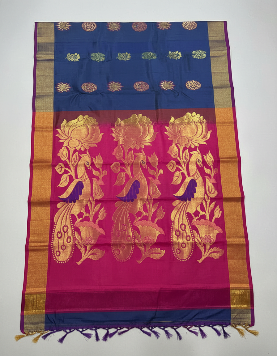 Navy blue Silk Woven Kanjivaram Saree|AS-0047