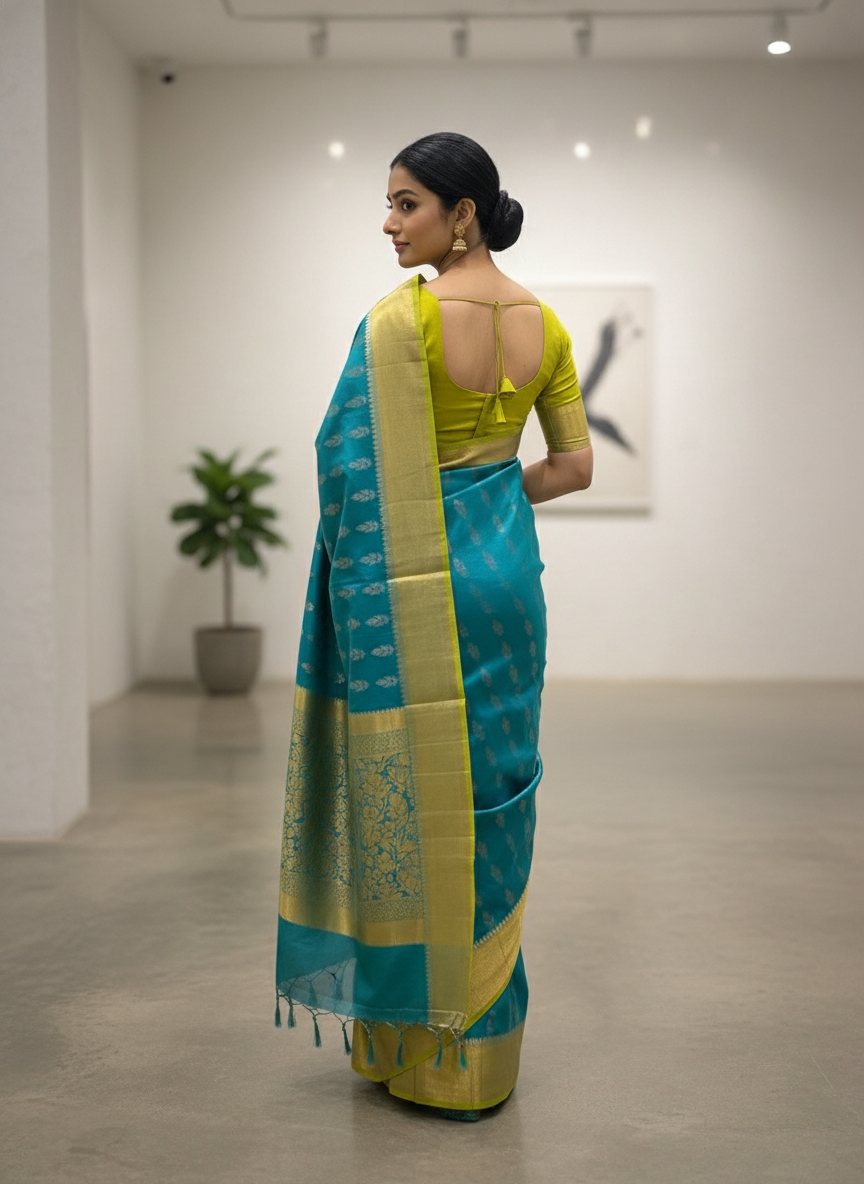 Peacock blue Pure Kancheepuram Silk Saree |AS-0081