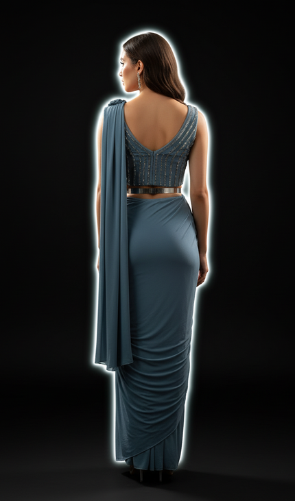 Blue Ready to wear saree with stitched blouse