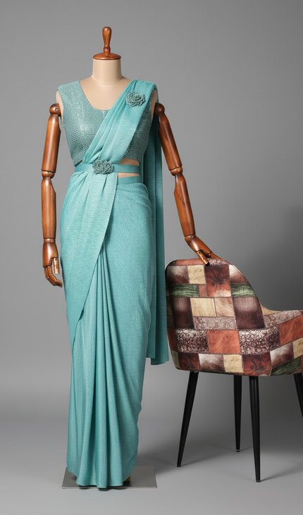 Blue Ready-to-Wear Saree with Stitched Blouse