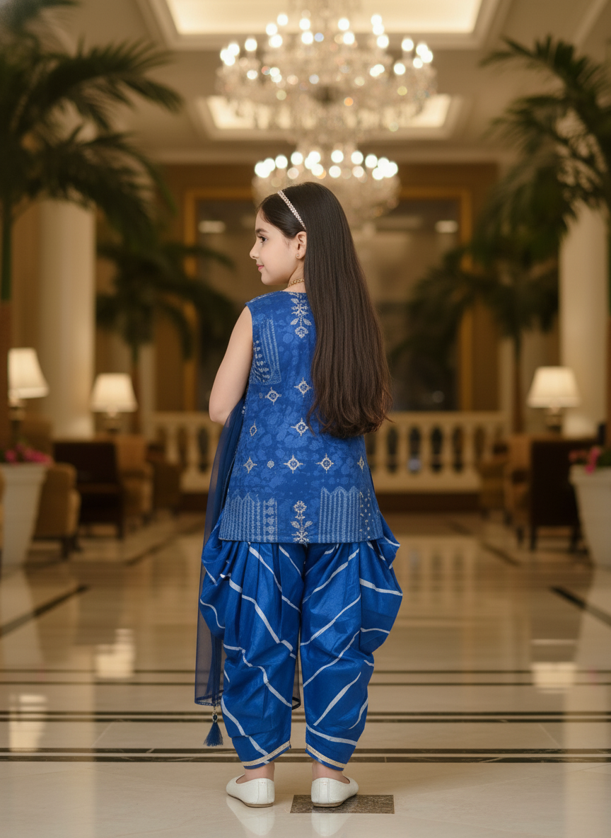 Patiala Suit with Digital Print | Blue and pink