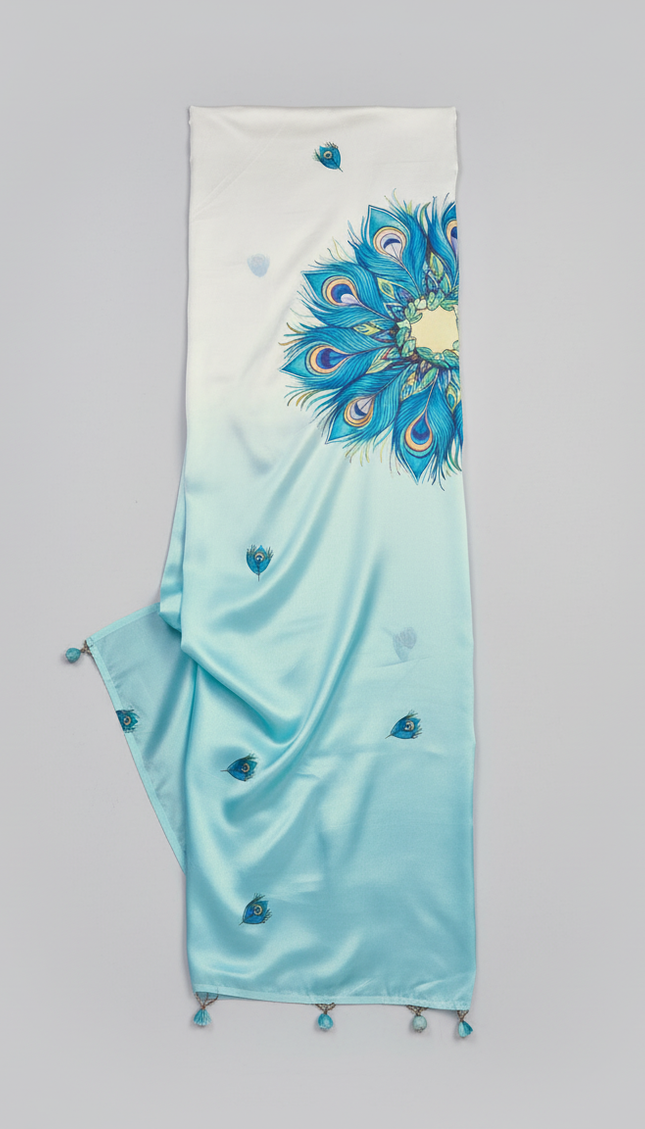 Sky Blue Semi Dola Silk Saree ready pallu .